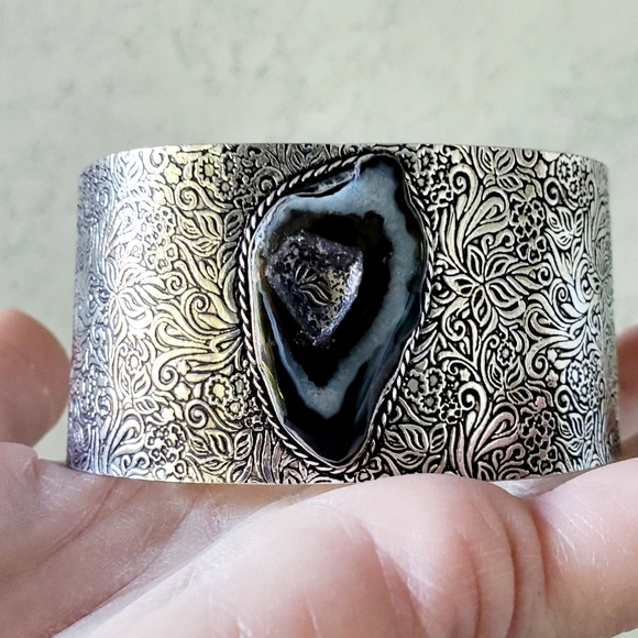 New Solar Agate Druzy Adjustable Cuff 925 Silver Bracelet. - Picture 3 of 15
